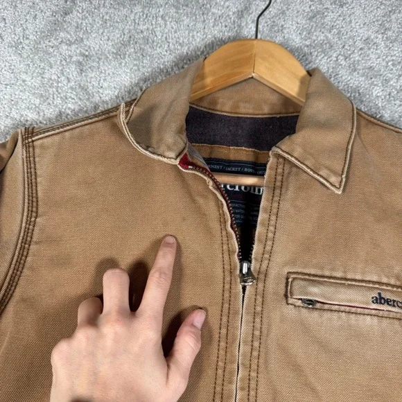 VTG Y2K Abercrombie Boys XL Tan Canvas Blanket Lined Work Utility Jacket‎